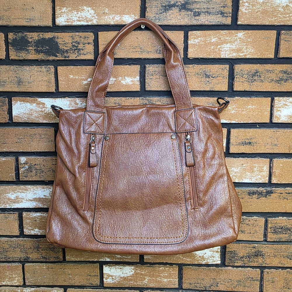 Women Large Tote Shoulder Handbag Soft Faux Leather Satchel Bag Hobo Purse Brown